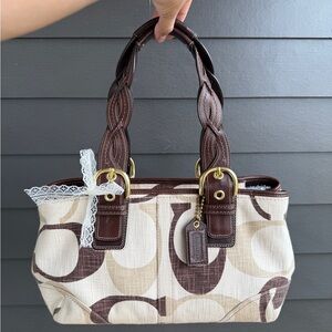 Coach Brown and Cream Signature Tote Bag